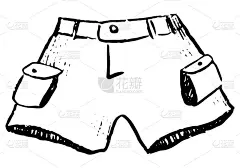 简单的矢量手绘插图。男士夏季短裤，基本服装。图形涂鸦，素描，轮廓画孤立在白色。原始单画设计，印刷，卡