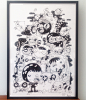 Ink on paper : Ink on paper,  framed black and white illustrations