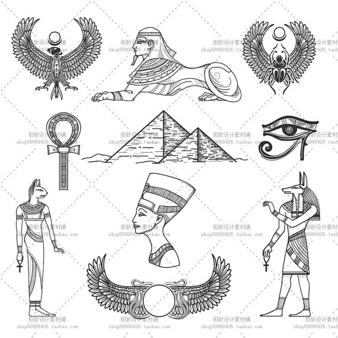 25个EPS 古代图腾 埃及图案 矢量图...