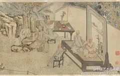 #人物画#【 清 叶芳林 《九日行庵文宴图》 】卷，绢本设色，31.7×201cm，美国克利夫兰艺术博物馆藏。叶芳林，字震初，吴县（今苏州）洞庭山人。图描绘了马氏兄弟在行庵雅集的情景。行庵在扬州天宁寺西隅，由马曰、马曰璐兄弟出资购买。画中马氏兄弟及其他众人肖像神态各具，很生动传神，由方士庶补景。