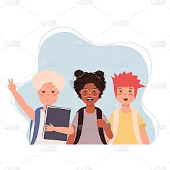 一组男孩和女孩上小学或中学。回到学校的概念，孩子们的性格。矢量插图在平面风格“n“n