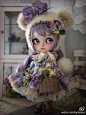 ** Milk Tea ** カスタムブライス *.スミレ ＢＥＡＲ*・.。くまさんになったスミレ少女です.* 。布を全て染めて作製しています。長年の着用に伴い色写りする場合がございます【handmade by:Milk Tea 】#DIY手作##手工娃##小布##娃改##可爱##布花##洋装##春季##浪漫##紫罗兰##淡紫系##布偶熊##少女# ​​​​