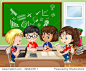 Children working in group in the classroom illustration