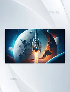 宇宙宇航科技科幻探索飞船插画