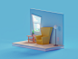 The book reading corner lowpoly reading book chair illustration b3d blender render isometric low poly
