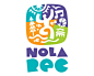 This may contain: the logo for nola ree is shown in blue, green, orange and yellow