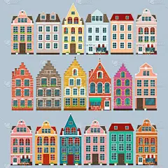 一套欧洲五颜六色的老房子