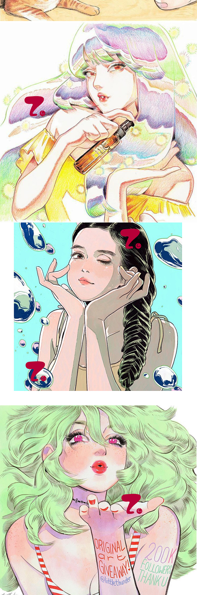门小雷插画手绘女生人物水彩手绘人物彩铅手...