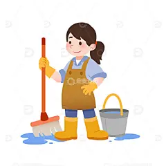 扁平风女性清洁员保洁打扫卫生人物矢量插画高清模板免费下载-趣麦麦图