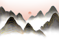中国风古风水墨祥云山水画山峦云朵红日装饰PNG免抠设计素材
