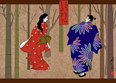 典雅高级感大气黄色日本浮世绘插画