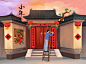 小年插画中国风贴春联风俗小年背景海报素材