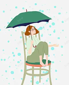 卡通手绘坐在椅子上的女人高清素材 卡通 手绘 手绘坐在椅子上的女人 打着伞的女孩 森系 清新 绿色的雨伞 雨水 元素 免抠png 设计图片 免费下载 页面网页 平面电商 创意素材