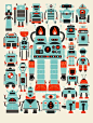 PRINT | Robots, Robots :  18 x 24 Posters – Vertical 3-Color Screenprint Signed and numbered Hand Printed on 100 lb. Archival Paper Shipping on this product is via Priority Mail only. Extra shipping charges may apply depending on where it is being shipped