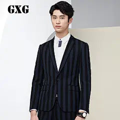 GXG男装西服 冬季热卖韩版时尚藏青色条纹西装外套男#54113035-tmall.com天猫