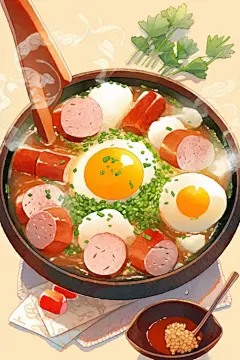 广东特色木桶饭煲仔饭美食插画