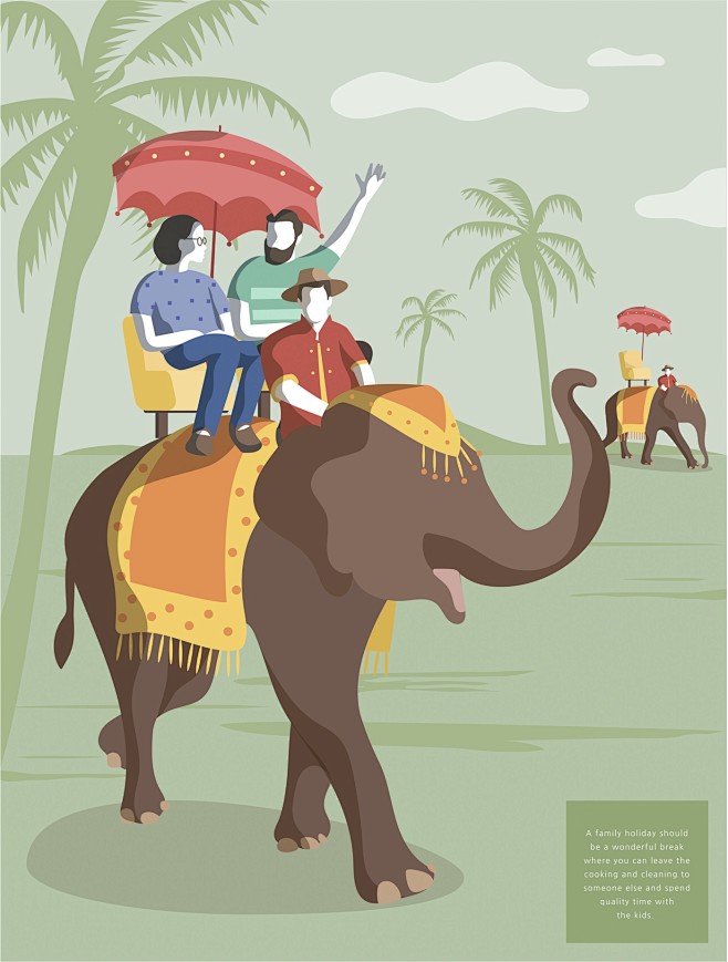 椰子树 大象 泰国之旅 旅游插图插画设计...
