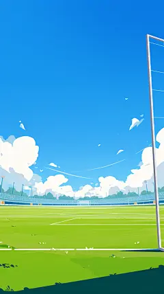 足球场景，世界杯，欧州杯，草场，足球场，足球元素，人物插画风，漫画天空