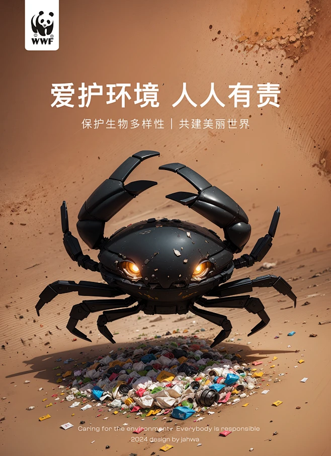 WWF公益海报实验-螃蟹-花瓣网