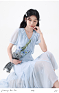江不离 法式复古蓝色连衣裙女夏季设计感小众仙气度假风仙女裙-淘宝网