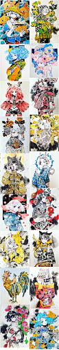 346 推荐创意插画手绘梦幻水彩造型色彩搭配手绘画临摹参考素材-淘宝网