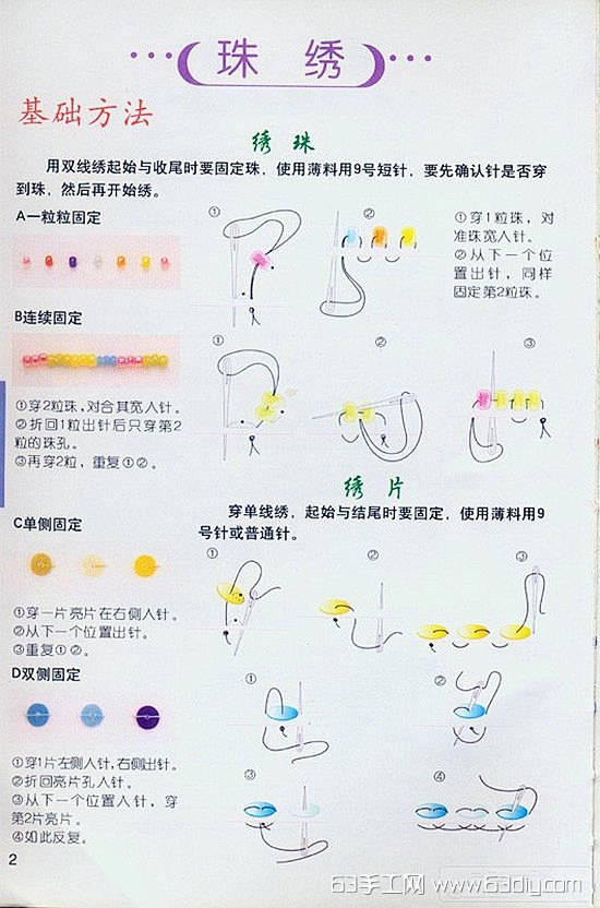 学习珠绣首先要先从基础的针法开始学习，下...