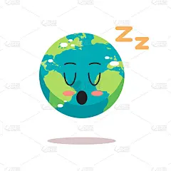 可爱的地球人物睡觉卡通吉祥物地球人物拯救地球世界睡眠日概念孤立