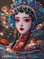 奇域AI 每日一词| 昆曲+玻璃水花（附咒语） 今日分享 奇域关键词：昆曲+玻璃水花（Kunqu Opera+Glass Water Splash） 创作思路：延续昨天的风格分了两个延生，加了玻璃水花，2024年了所以突发奇想又加了锦鲤，风格有两个会一起发出，喜欢的小伙伴点点小爱心❤️哦。 风格关键词：古风女孩，戏服，昆曲，头饰，水灵灵的大眼睛，锦鲤鱼，水，泡泡，玻璃质感水花，人物特写，动态模糊，刘海粟，新工笔，浅景深，新工笔，炫彩光影，皮影戏，暗黑魔幻，伦勃朗光，8k，东方意境，立体空间感，高分辨率，中