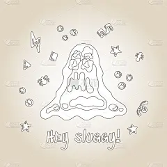 万圣节卡通人物粘液鼻涕虫。手绘矢量插图与粘液和小模式。神秘，万圣节的概念，海报，贺卡，儿童涂色书