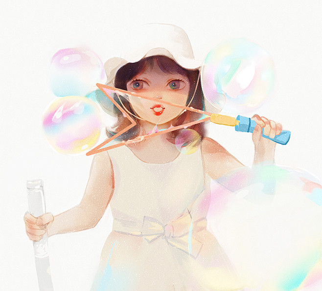 吹泡泡的小女孩