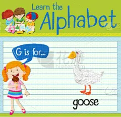 闪卡,英文字母G,丘陵鹅,可爱的,白色,自然,单词,字母,野生动物,演讲