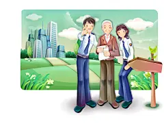 矢量手绘警察交警插画风景画