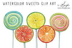 波板糖棒棒糖水彩插画生日邀请函贺卡海报项目设计素材下载 Watercolor Clip Art,Lollipop