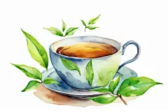 清新手绘味如甘霖的茶叶图片插画