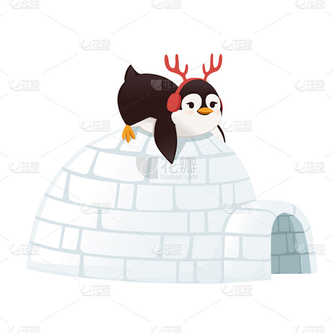 可爱的,建筑业,动物,绘画插图,卡通,冰,北极,圆顶雪屋,矢量,企鹅