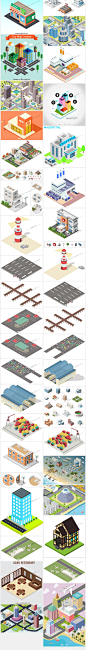 等距城市isometric建筑2.5d模板ai素材eps格式房子房到高楼大厦矢-淘宝网