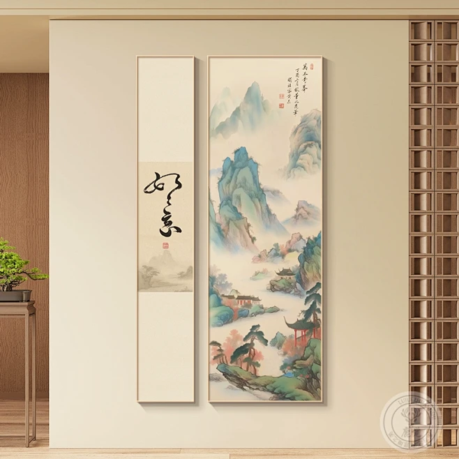宋氏美学如意字画玄关装饰画2025新款书房茶室禅意挂画竖版山水画-tmall.com天猫-花瓣网