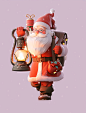 People with santa clause carrying lantern sleigh stock image of person, in the style of zbrush, kawaii charm, meticulous photorealistic still lifes, strong facial expression, front view, animated gifs, toy-like proportions, pseudo-realistic