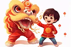 传统习俗小年糖瓜粘福娃舞狮迎新插画