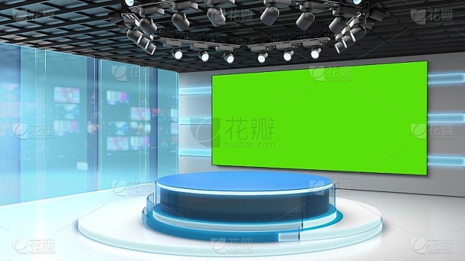 电视演播室。新闻的房间。Blye和红色背...