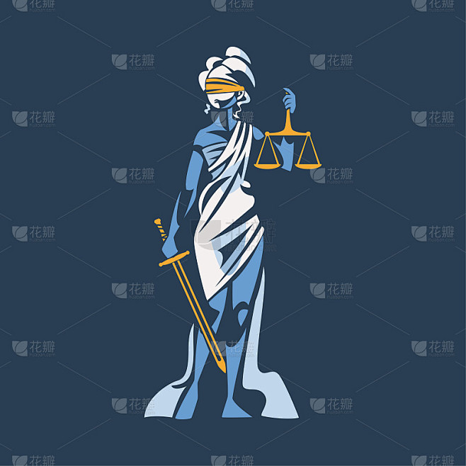 忒弥斯作为古希腊女神和正义女士与蒙眼持有天平和剑矢量插图