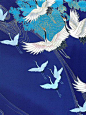 kimono fabric - cranes - blue, teal, white