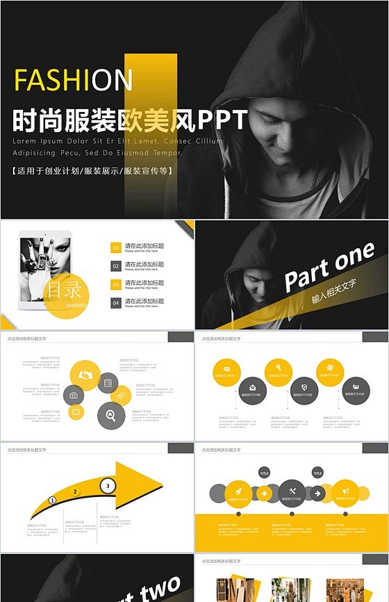 时尚欧美风服装展示宣传工作总结汇报PPT...