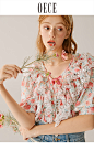 oece2020夏装新款女装碎花少女甜复古仙气法式蕾丝荷叶边雪纺上衣-tmall.com天猫