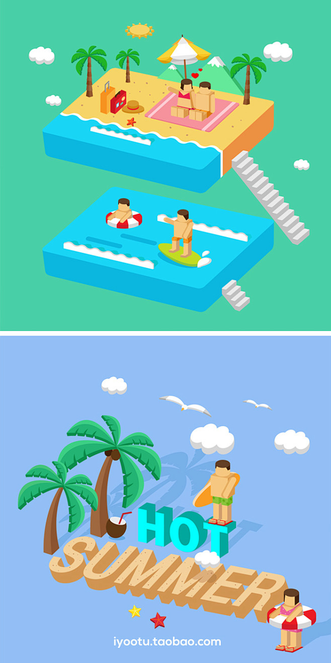 等距等轴夏季海岛旅游2.5矢量AI插图_...
