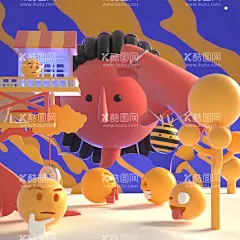 C4D模型表情包  - 源文件下载【酷图网】C4D模型,表情包,C4D,模型,表情,头像,房子,建筑,卡通,人物
