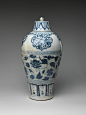 Bottle with Peony Scroll, Porcelain painted with cobalt blue under a transparent glaze (Jingdezhen ware), China