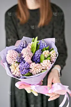 礼物,女孩,青年人,幸福,花束,风信子,女人,自然美,微笑,花