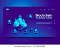 Cryptocurrency and blockchain isometric composition with people, analysts and managers working on crypto start up. Isometric vector illustration.