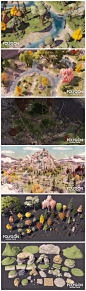 游戏美术素材 Unity3d卡通Q版自然森林植物山石地形山川河流天空3D模型 CG原画参考设定
